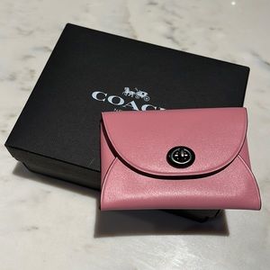 Coach Pink and Burgundy Turnlock Leather Card Case